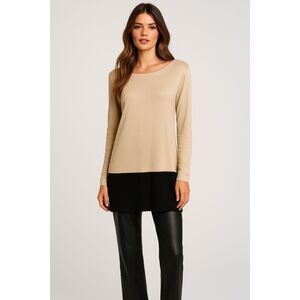 LOFT BEIGE & BLACK COLORBLOCK BOAT NECK CAREER CASUAL TUNIC SWEATER SIZE: L NWT
